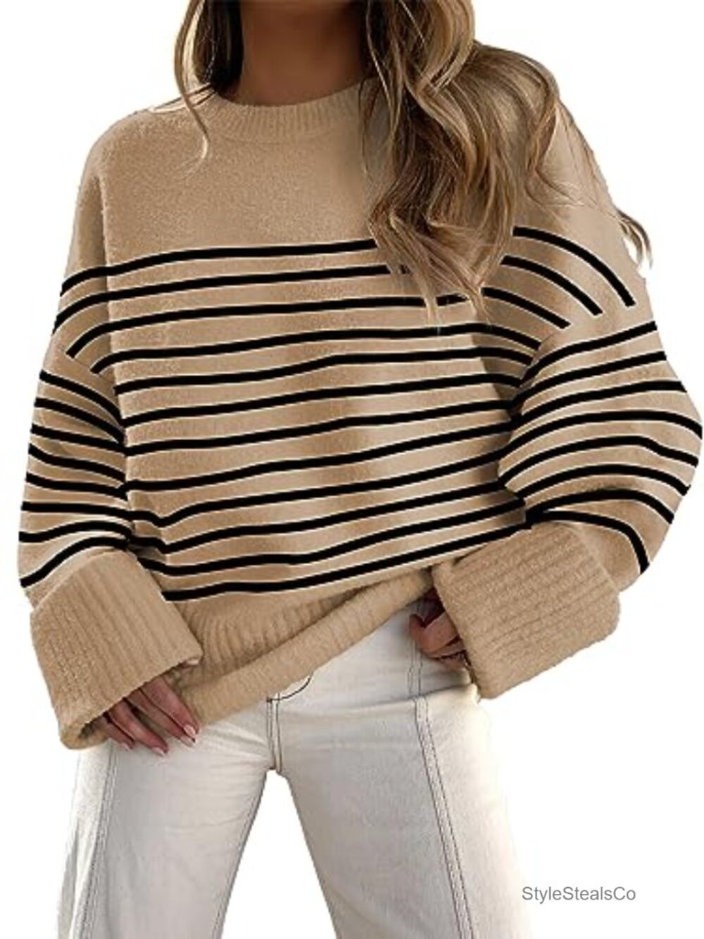 Oversized Soft Fuzzy Knit Pullover Sweater Crew Neck Long Sleeve